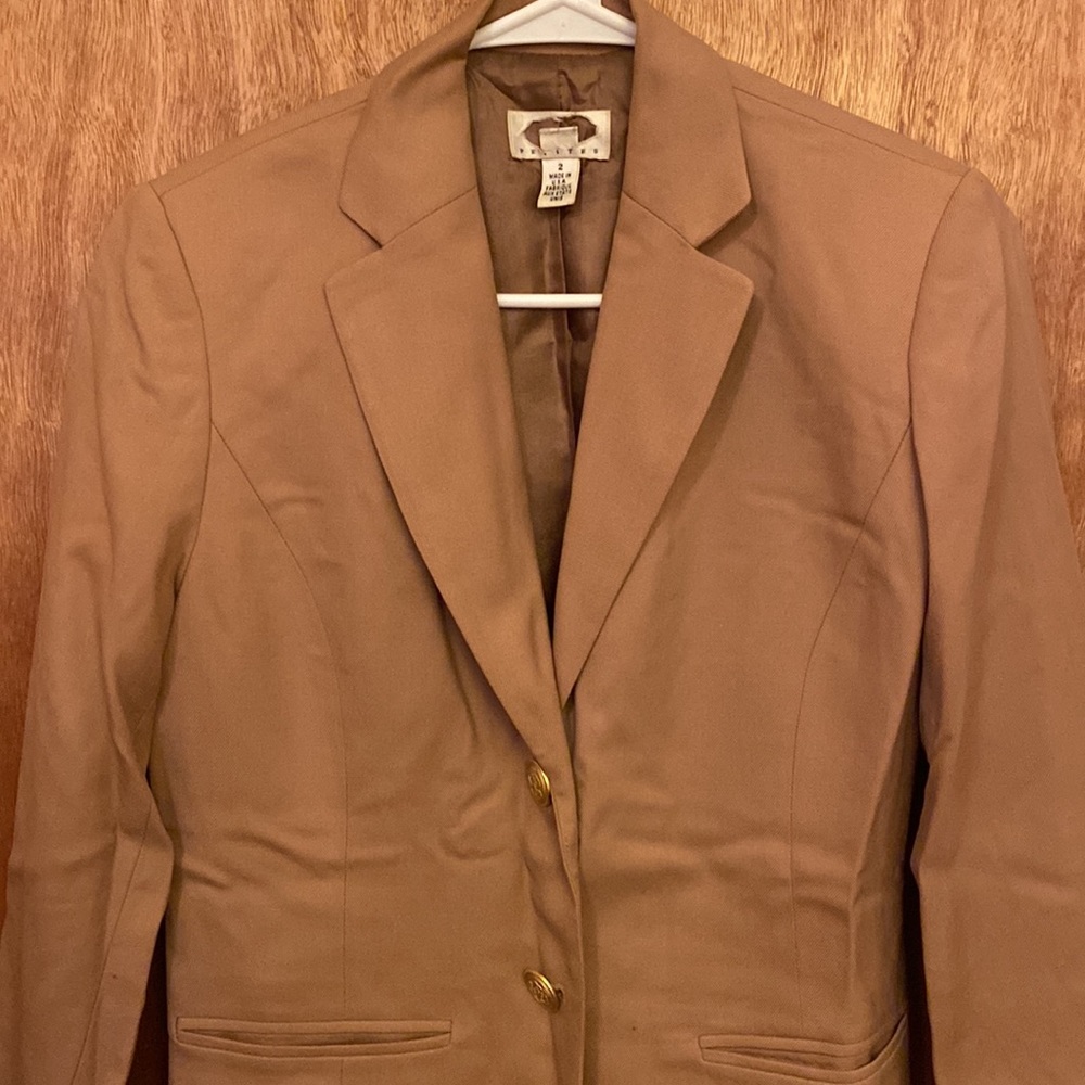Vintage 90s Talbots petites camel tan blazer with pockets gold buttons